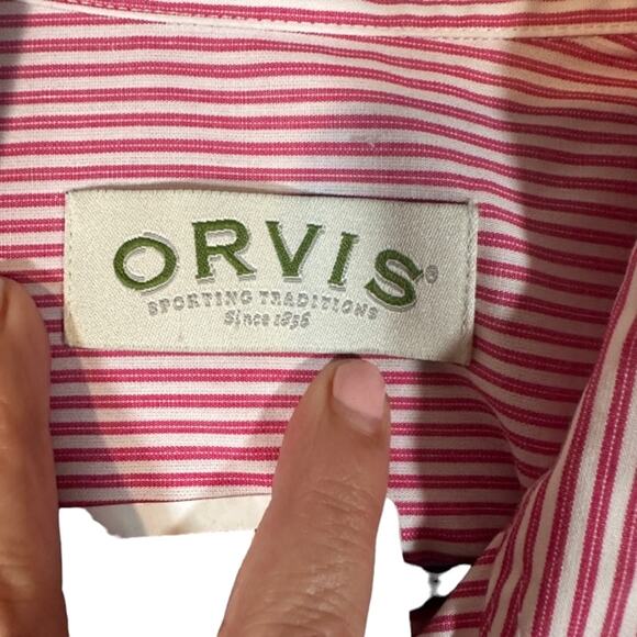 Orvis Red & White Striped Long Sleeve Cotton Blend Button Down Shirt Men Sz M - Picture 8 of 9